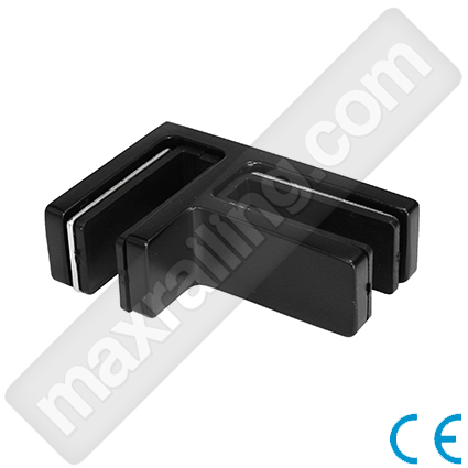 Връзка за стъкла от 12мм. до 15мм с ъгъл под 90°. Неръждаема стомана AISI 316. Черен мат.